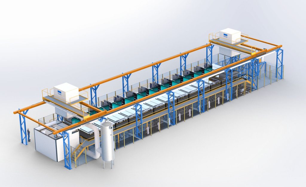 Automated chemical cleaning line for jet-engine parts 
